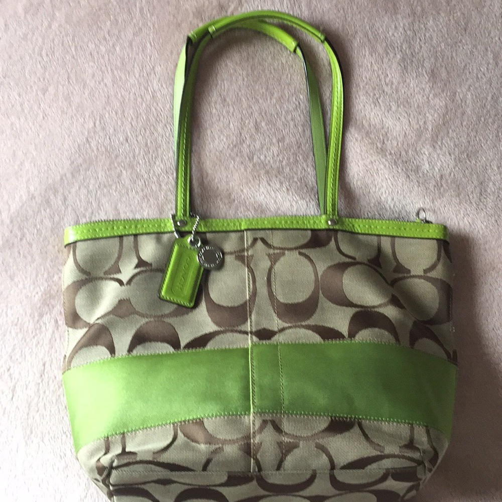 Coach signature striped tote